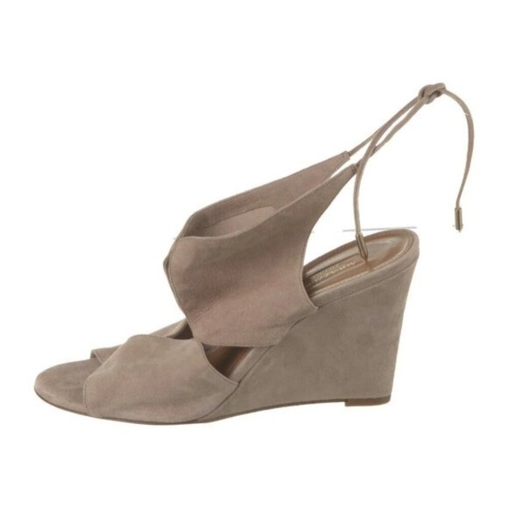 Aquazzura Firenze Sexy Thing Nude Suede Cut Out Slingback Wedges size 39.5 9.5